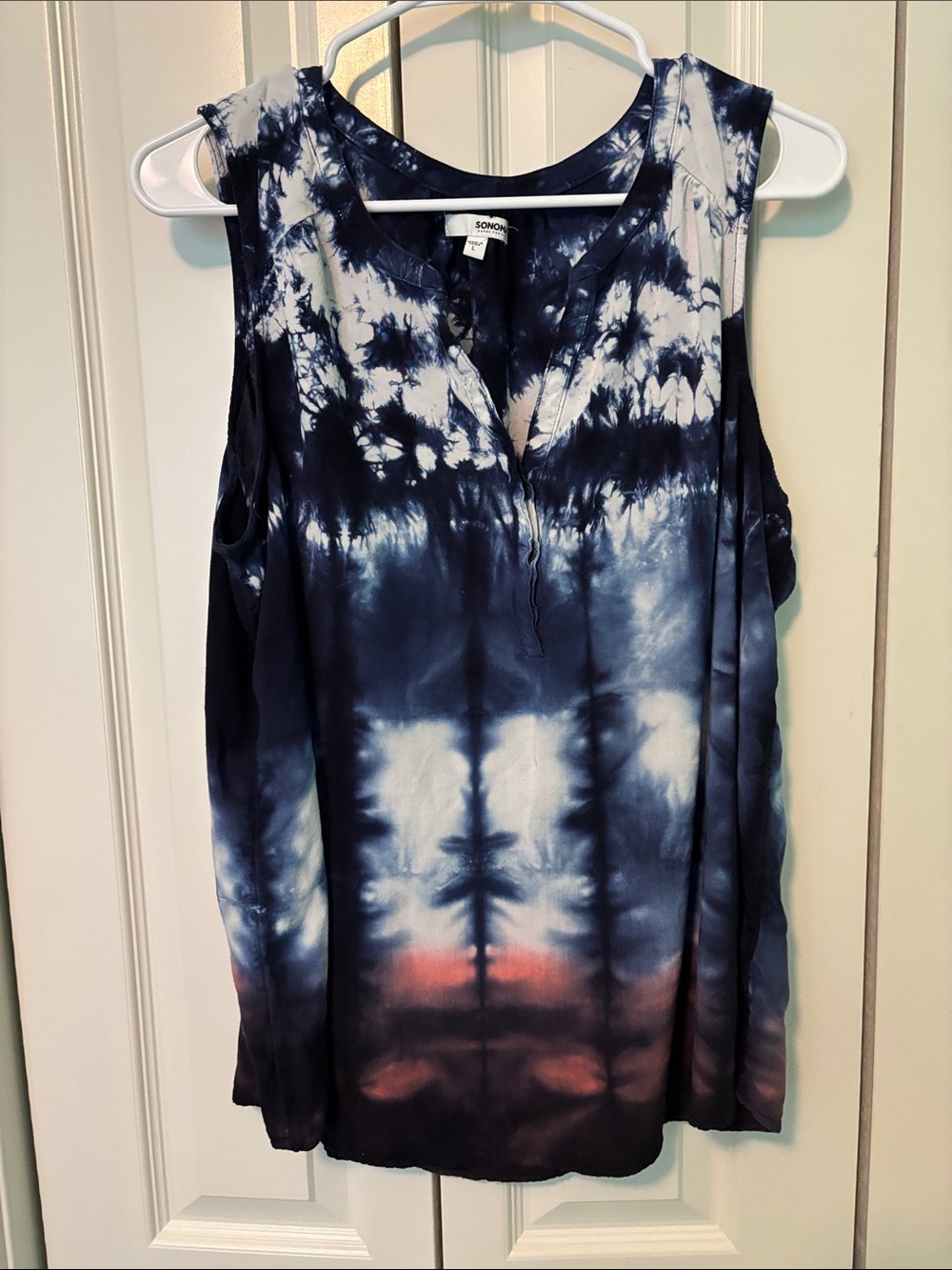 Women’s Sonoma Navy, White and Pink Ombre Tie-Dye Tank Size Large